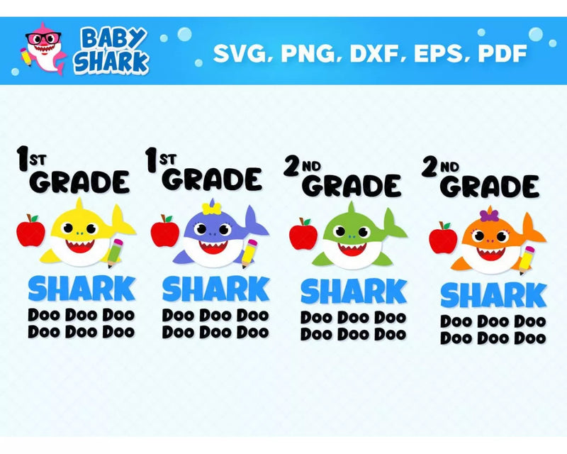 Baby Shark School Clipart Bundle, PNG & SVG Files for Cricut / Silhouette