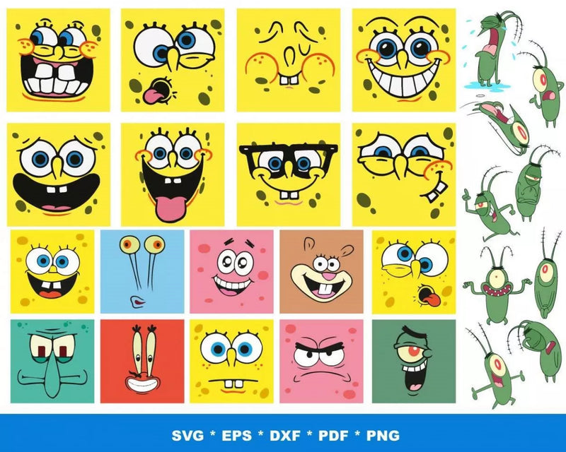 SpongeBob Clipart Bundle, PNG & SVG Cut Files for Cricut & Silhouette