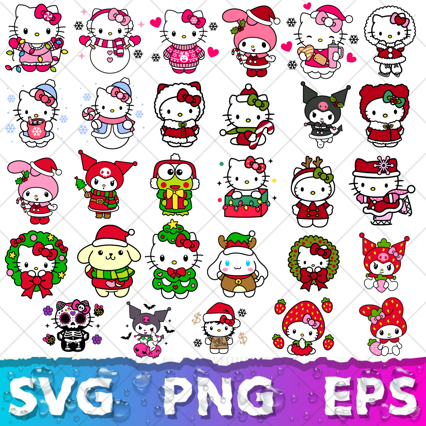Hello Kitty SVG Bundle, Hello Kitty SVG for Cricut, Hello Kitty Silhouette Vector Cut Files Clipart Digital Bundle