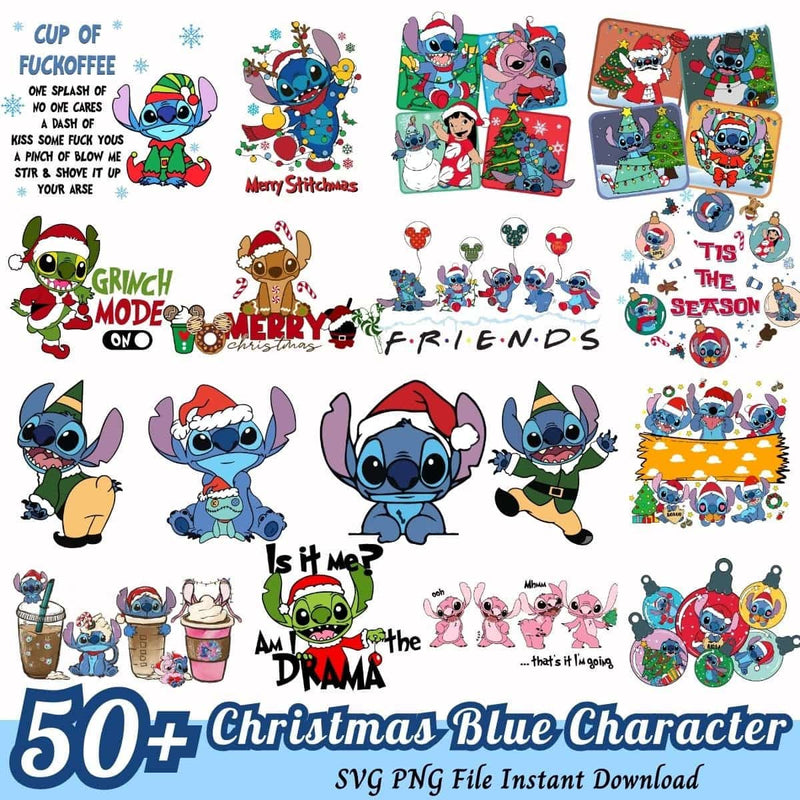 Christmas Blue Character Bundle SVG 16+ Stitch Christmas SVG PNG Instant Download