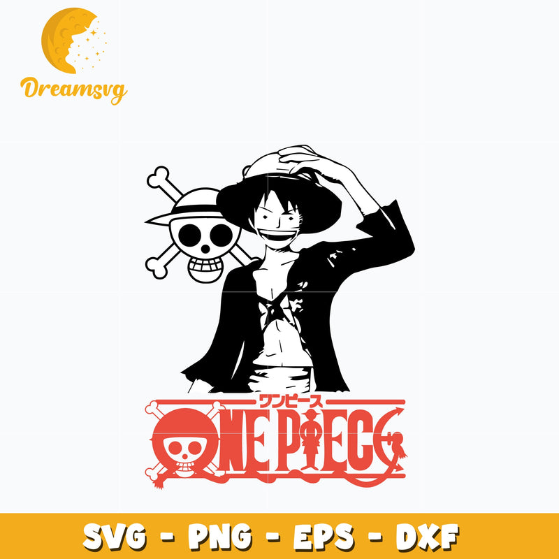 Luffy laugh black white design Svg, Anime Svg, One piece Svg