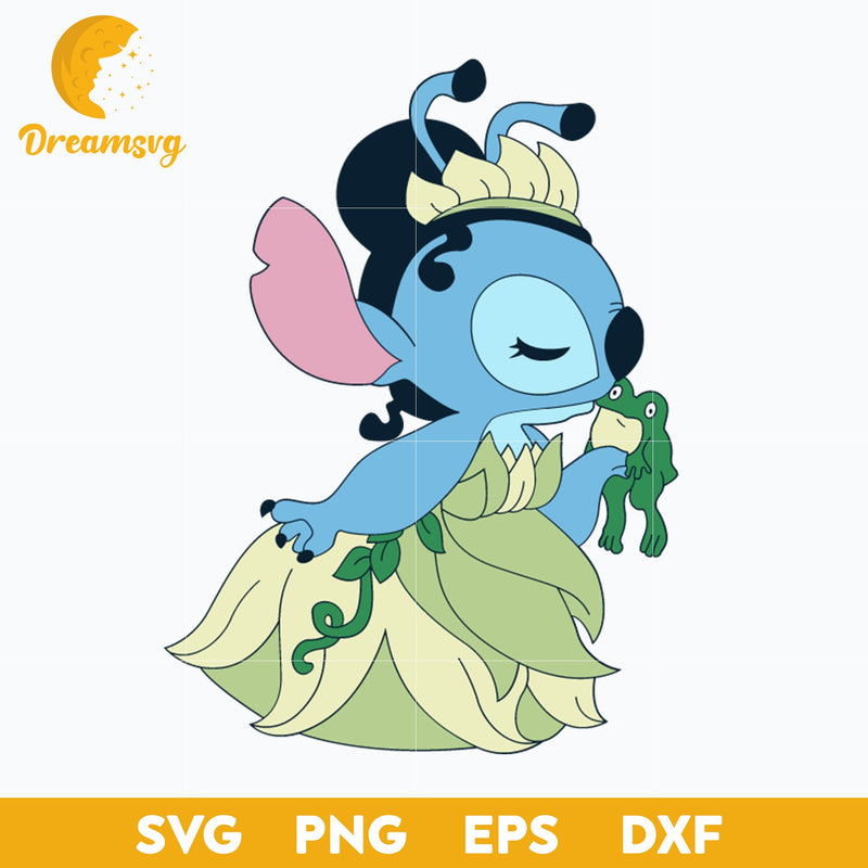 Stitch Tiana Princess SVG, Stitch Frog SVG, Stitch Halloween SVG, PNG, DXF, EPS Digital File