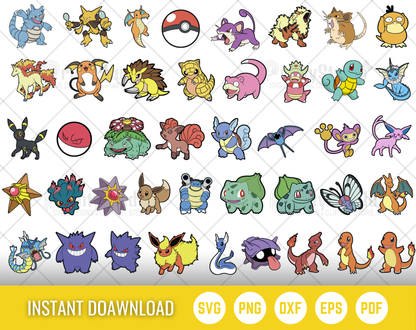 Pokemon SVG Bundle, Pokemon Birthday SVG, Pokemon Alphabet SVG, Clipart PNG Vector Files