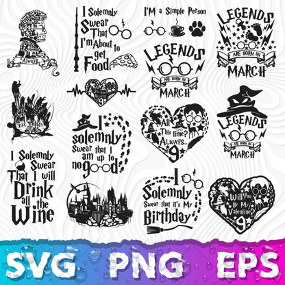 Harry Potter Clipart Bundle, Harry Potter SVG Cut Files for Cricut / Silhouette, Harry Potter Alphabet PNG Vector Files