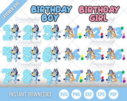 Bluey Birthday SVG, Bluey Birthday Clipart Set, Bluey Alphabet SVG Cut Files for Cricut / Silhouette, PNG Vector Files