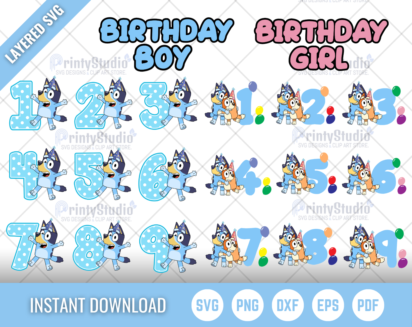 Bluey Birthday SVG, Bluey Birthday Clipart, Bluey Alphabet SVG Cut Files for Cricut / Silhouette, PNG Vector Files