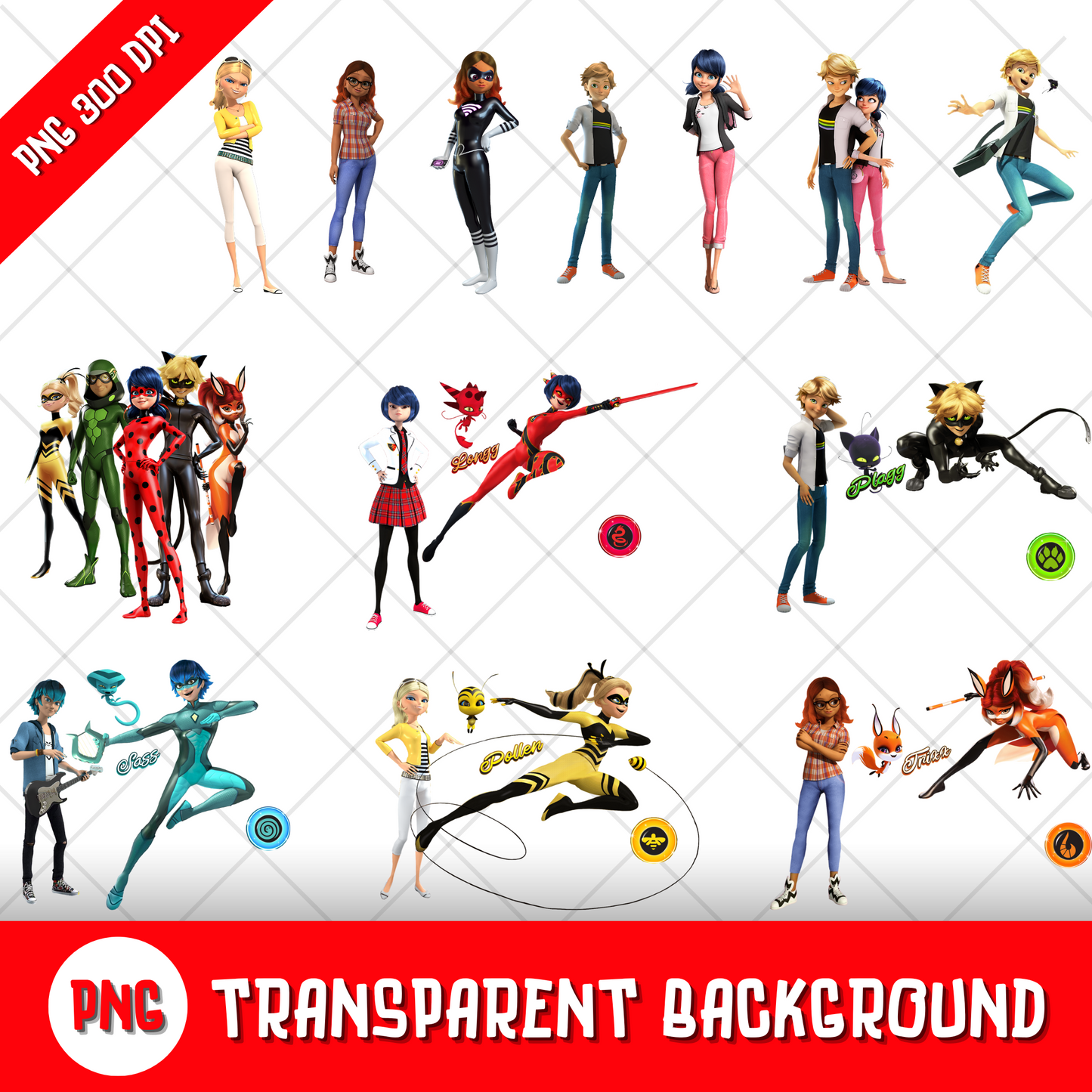 Miraculous Ladybug Clipart Bundle, Miraculous Transparent PNG, Designs for Decoration / Sublimation, Instant download
