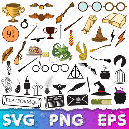 Harry Potter Clipart Bundle, Harry Potter SVG Cut Files for Cricut / Silhouette, Harry Potter Alphabet PNG Vector Files