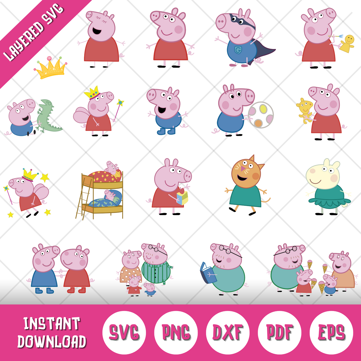 Peppa Pig Clipart Bundle, Cartoon Peppa Pig SVG Cut Files for Cricut / Silhouette, instant download