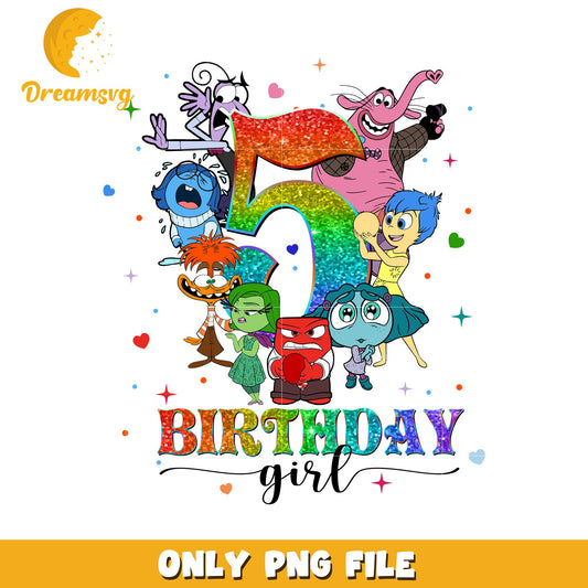 5th Birthday Girl PNG File with Joyful Characters Design