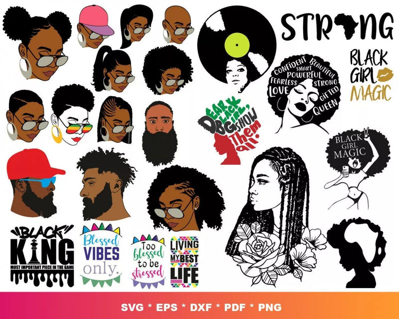 Afro Clipart Bundle, PNG & SVG Files for Cricut & Silhouette