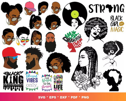 Afro Clipart Bundle, Afro Women Svg, Afro Man Svg, Afro Boy Svg, Afro Girl Svg, Silhouette Vector Cut Files