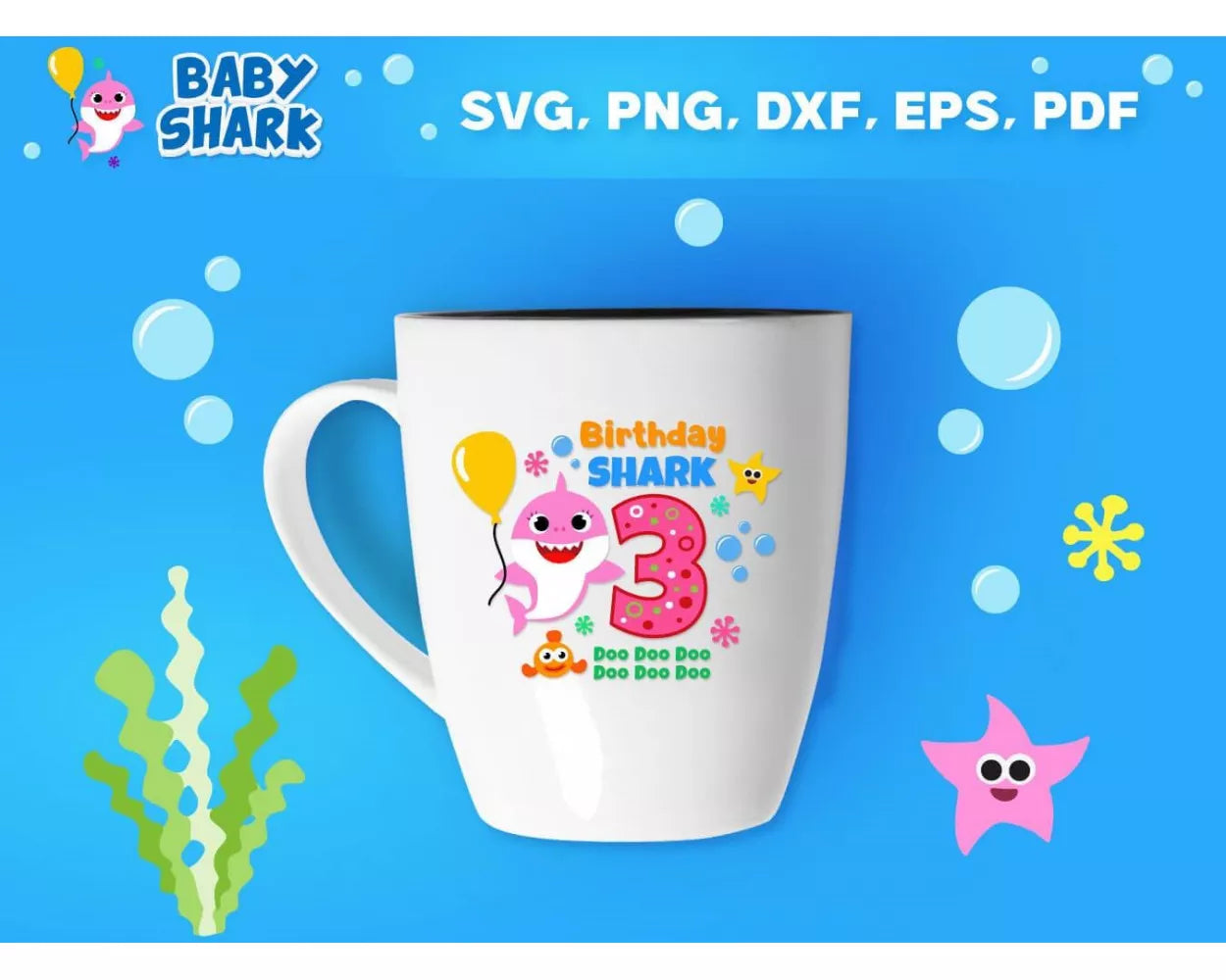 Baby Shark SVG Bundle +500 Files, Family Baby Shark Alphabet SVG, Cartoon Family Shark PNG Files, For Cricut and Silhouette