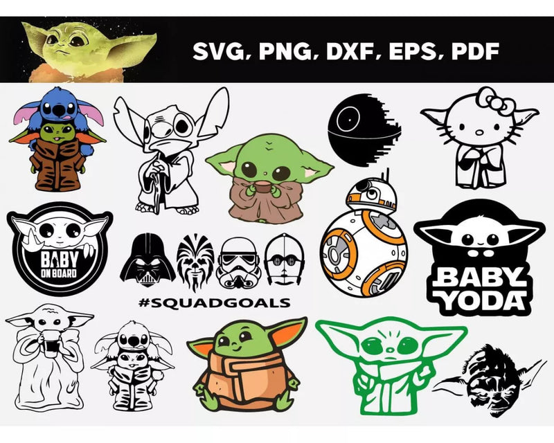 Baby Yoda Clipart Bundle, PNG & SVG Cut Files for Cricut / Silhouette