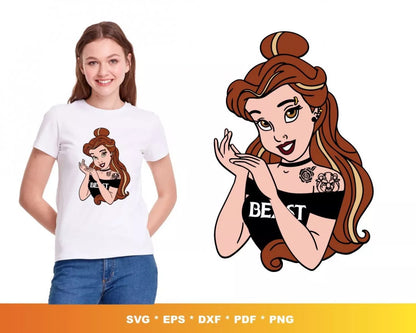 Princess Belle Svg, Princess Belle Silhouette Svg, Princess Belle Clipart Bundle
