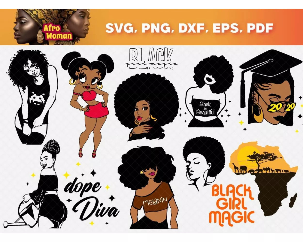 Afro Woman Svg Cut Files For Cricut & Silhouette