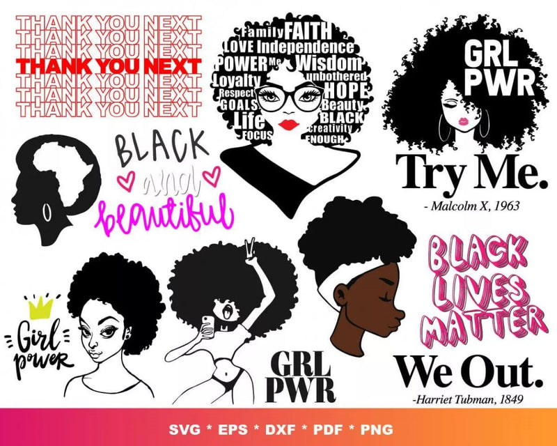 Afro Women Clipart Bundle, PNG & SVG Files for Cricut & Silhouette