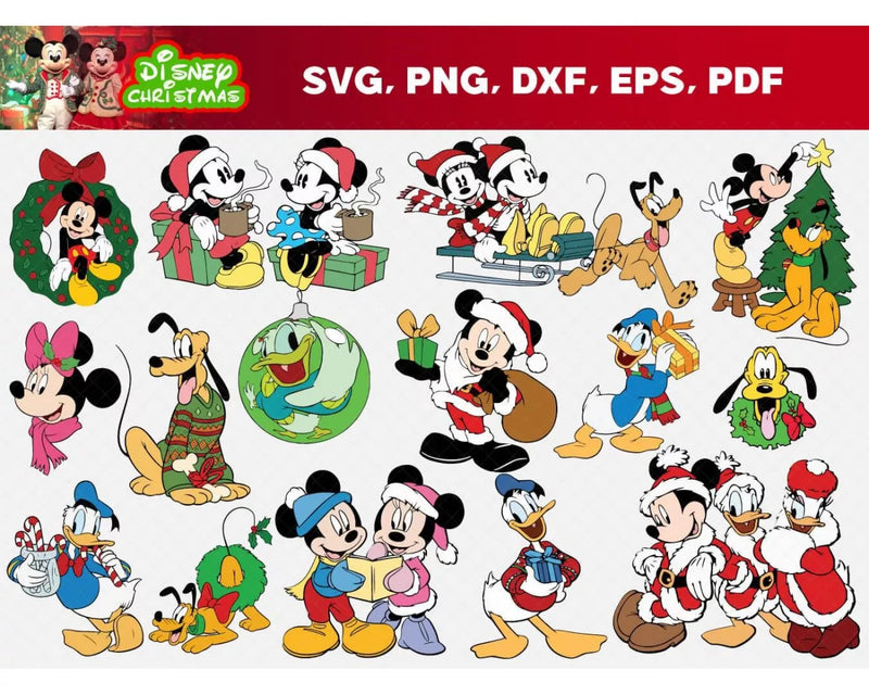 Mickey Christmas Clipart Bundle, Disney Christmas SVG Cut Files, Minnie Christmas SVG, Mickey Cricut, Silhouette Vector Cut Files