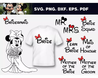 Mickey Wedding Clipart Bundle, Mickey & Minnie Just Married SVG For Cricut, Disney Just Married Svg for Cricut, Silhouette Vector Cut Files