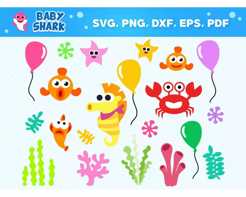 Baby Shark Clipart Bundle, PNG & SVG Cut Files for Cricut & Silhouette