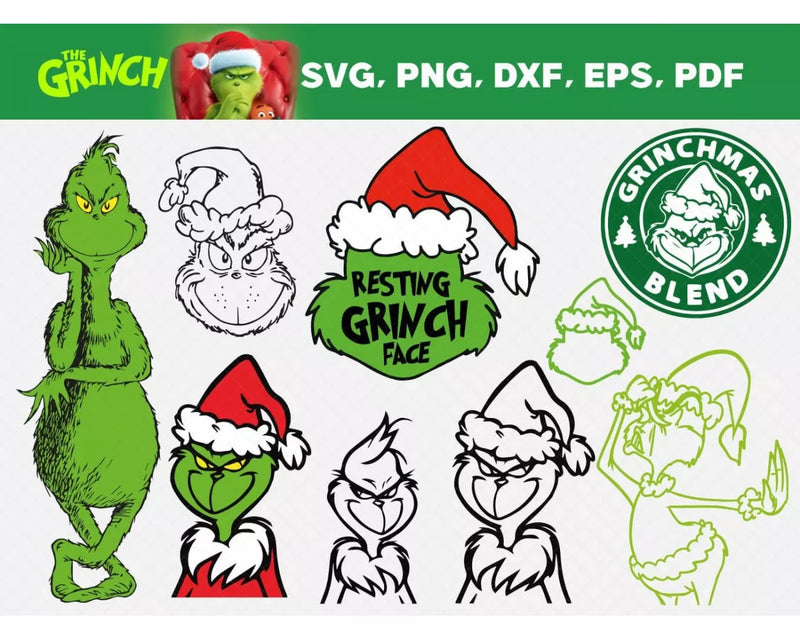 Grinch Clipart Bundle, PNG & SVG Cut Files for Cricut & Silhouette