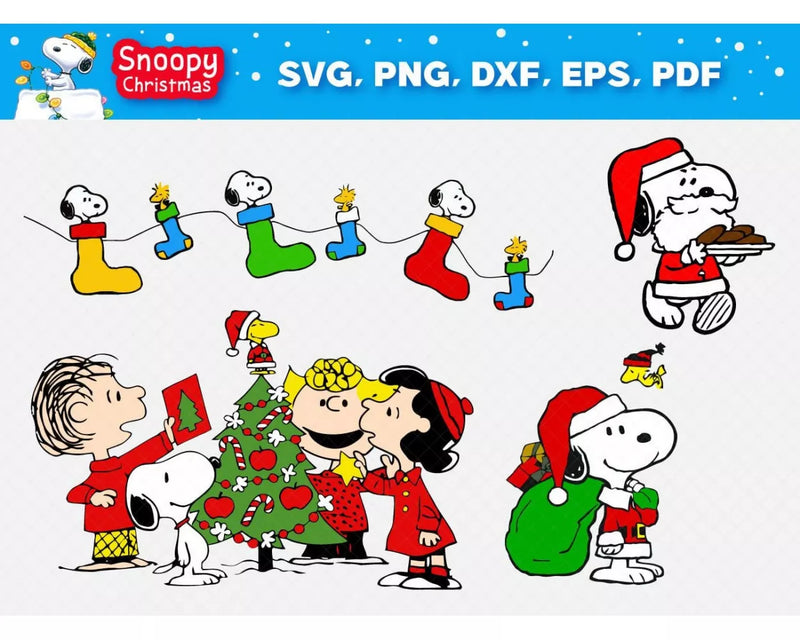 Snoopy Christmas Clipart Bundle, Snoopy Christmas SVG, Snoopy Christmas Svg For Cricut, Silhouette Vector Cut File