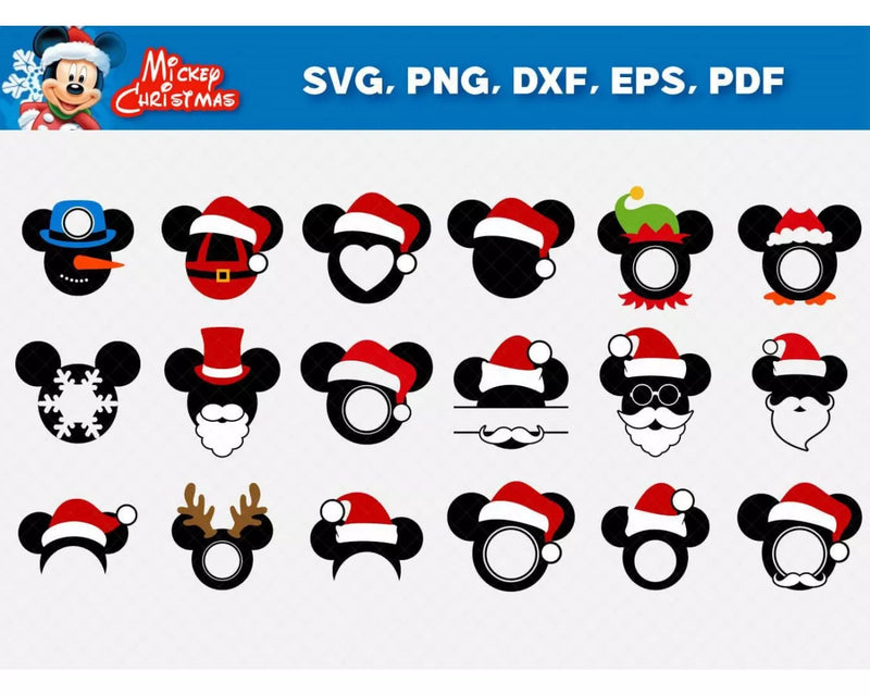 Mickey Christmas SVG Bundle, Christmas Mickey Clipart Set, Disney Merry Christmas SVG for Cricut, Silhouette Vector Cut Files