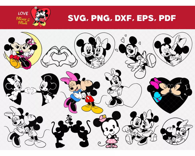 Mickey & Minnie Clipart Bundle, PNG & SVG Cut Files for Cricut / Silhouette