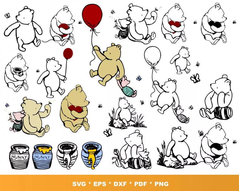 Winnie the Pooh Clipart Bundle, PNG & SVG Cut Files for Cricut & Silhouette