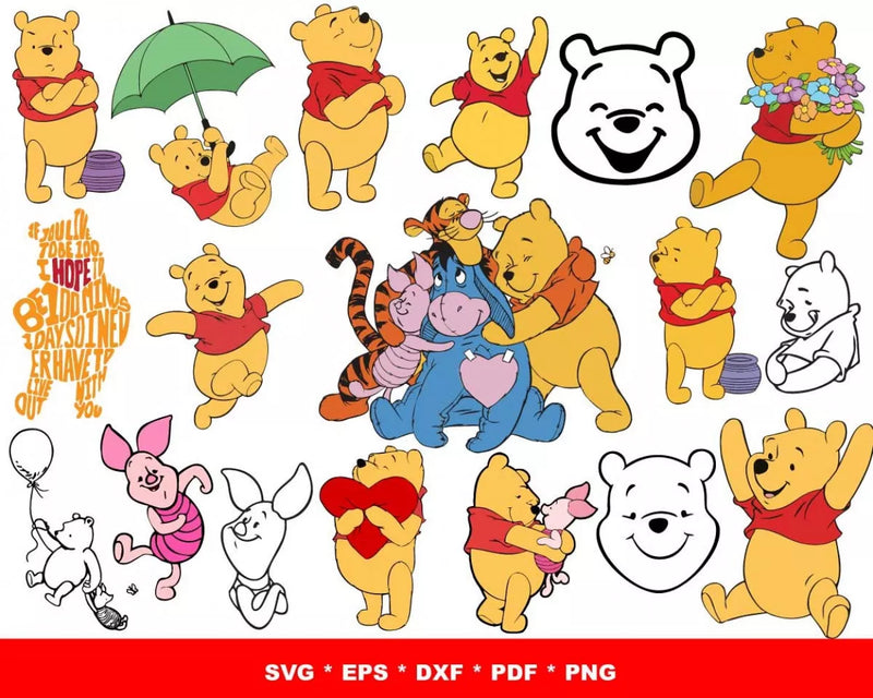 Winnie the Pooh Clipart Bundle, Pooh SVG Cut Files For Cricut, Winnie the Pooh Silhouette Vector Cut Files