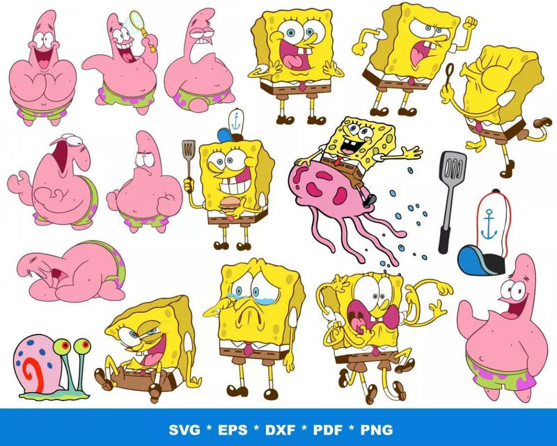 SpongeBob Clipart Bundle, PNG & SVG Cut Files for Cricut & Silhouette