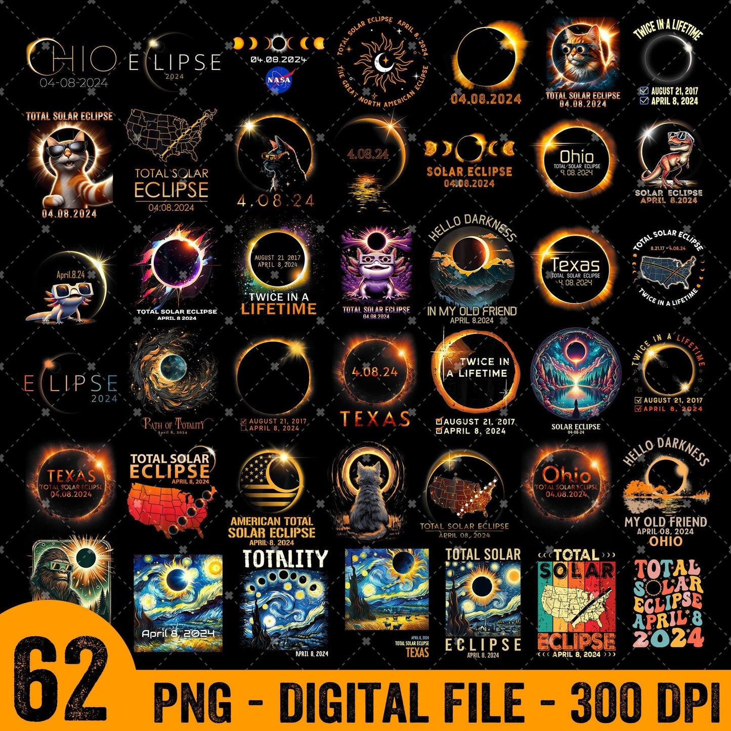 Total Solar Eclipse 2024 Bundle 60+ PNG
