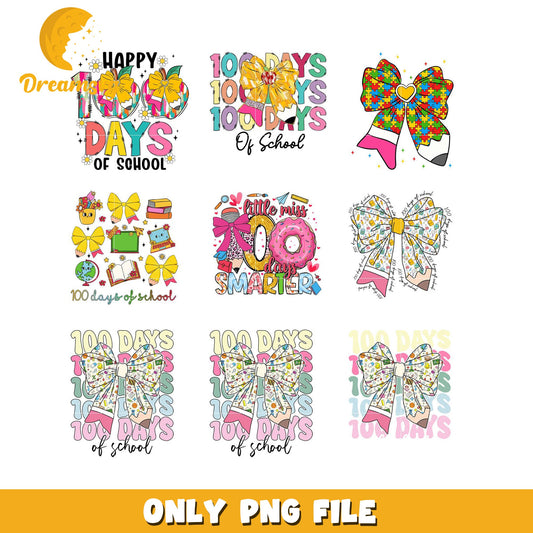 6 Bow Designs 100 Days of School PNG