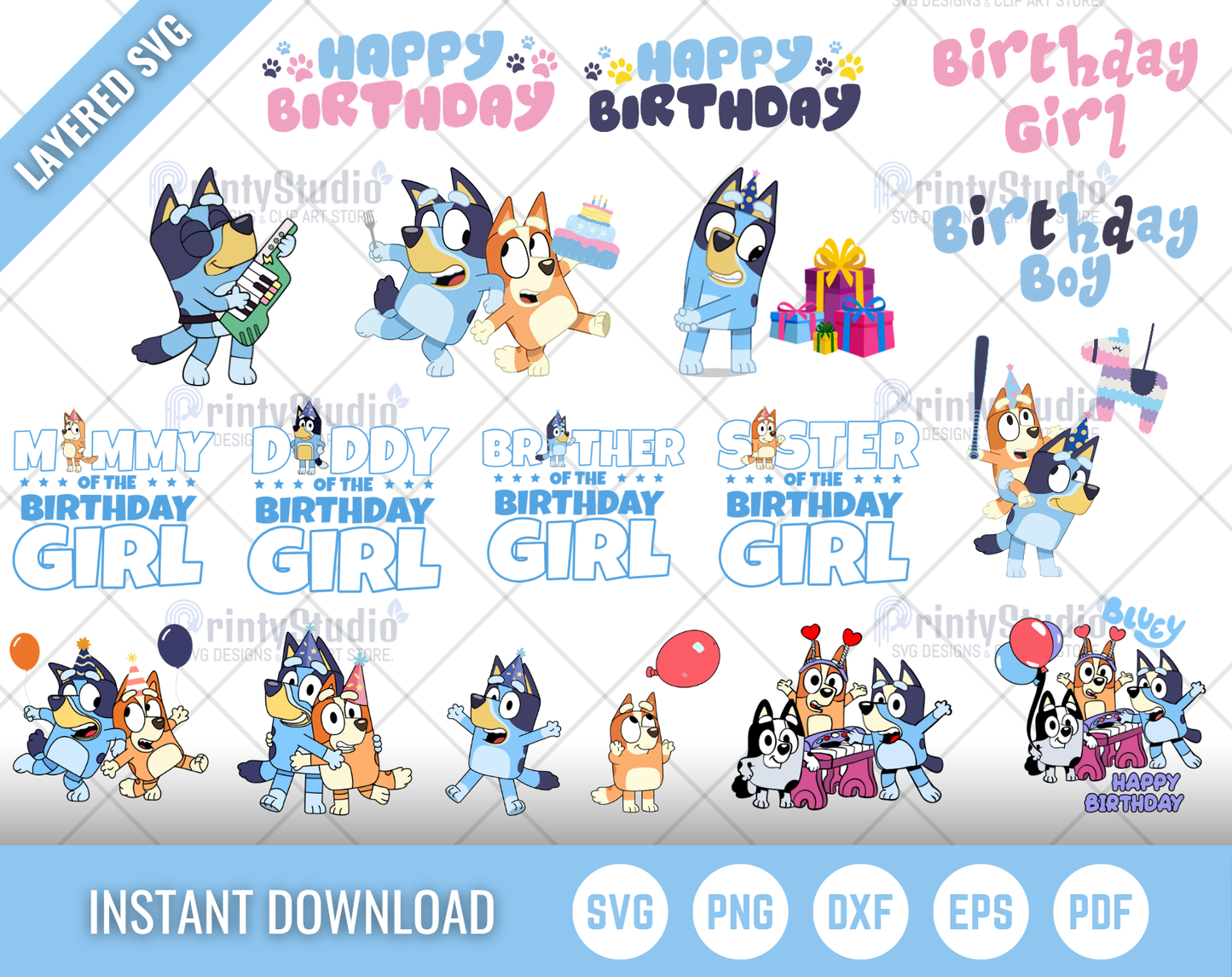 Bluey Birthday SVG, Bluey Birthday Clipart, Bluey Alphabet SVG Cut Files for Cricut / Silhouette, PNG Vector Files