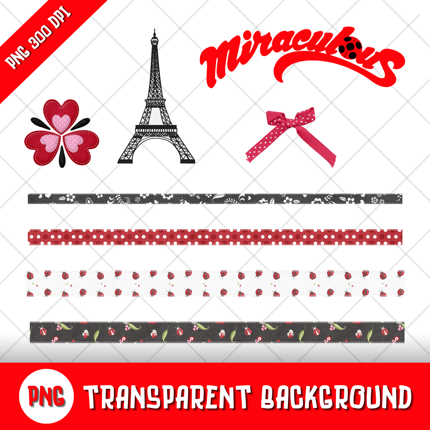 Miraculous Ladybug Clipart Bundle, Miraculous Transparent PNG, Designs for Decoration / Sublimation, Instant download