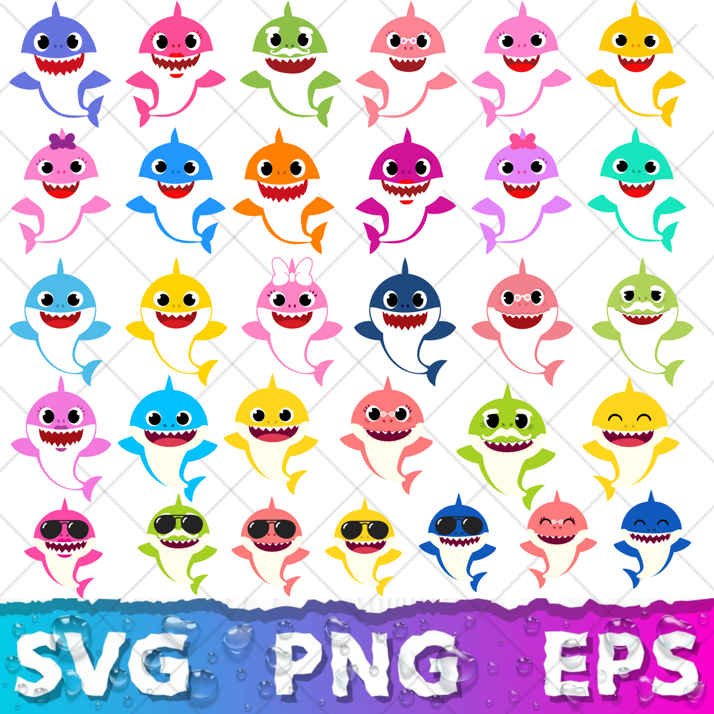 Baby Shark SVG Bundle +500 Files, Family Baby Shark Alphabet SVG, Cartoon Family Shark PNG Files, For Cricut and Silhouette