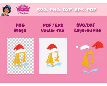 Princess Christmas Clipart Bundle, Disney Princess Christmas Svg for Cricut, Silhouette Vector Cut Files
