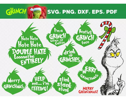 The Grinch 100+ Cliparts Bundle, Merry Grinchmas SVG Cut Files For Cricut / Silhouette, Grinch Christmas PNG
