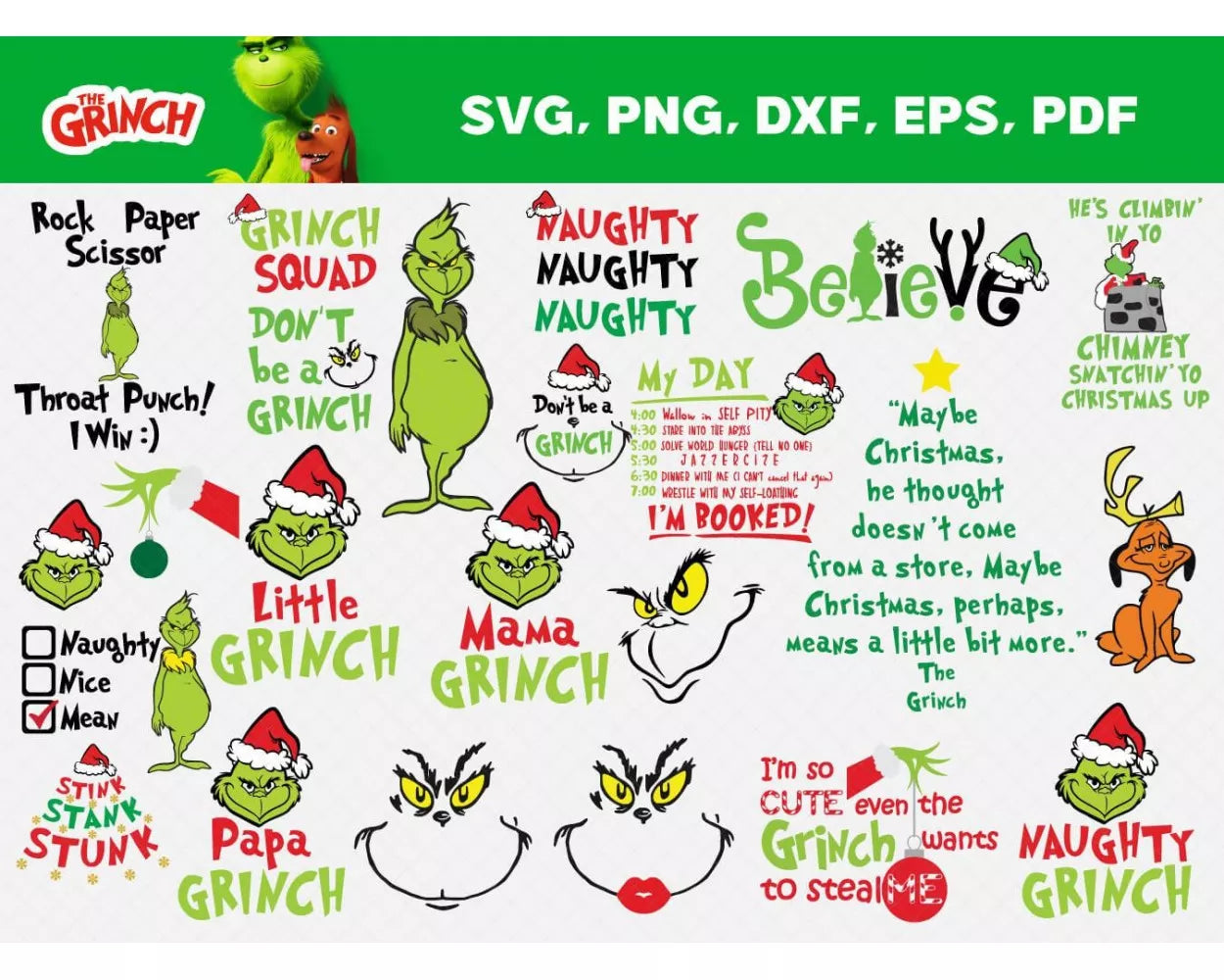 The Grinch Clipart Bundle, PNG & SVG Cut Files for Cricut & Silhouette