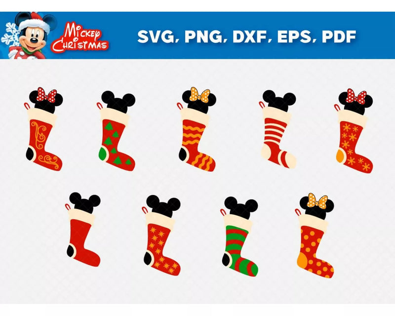 Mickey Christmas SVG Bundle, Christmas Mickey Clipart Set, Disney Merry Christmas SVG for Cricut, Silhouette Vector Cut Files