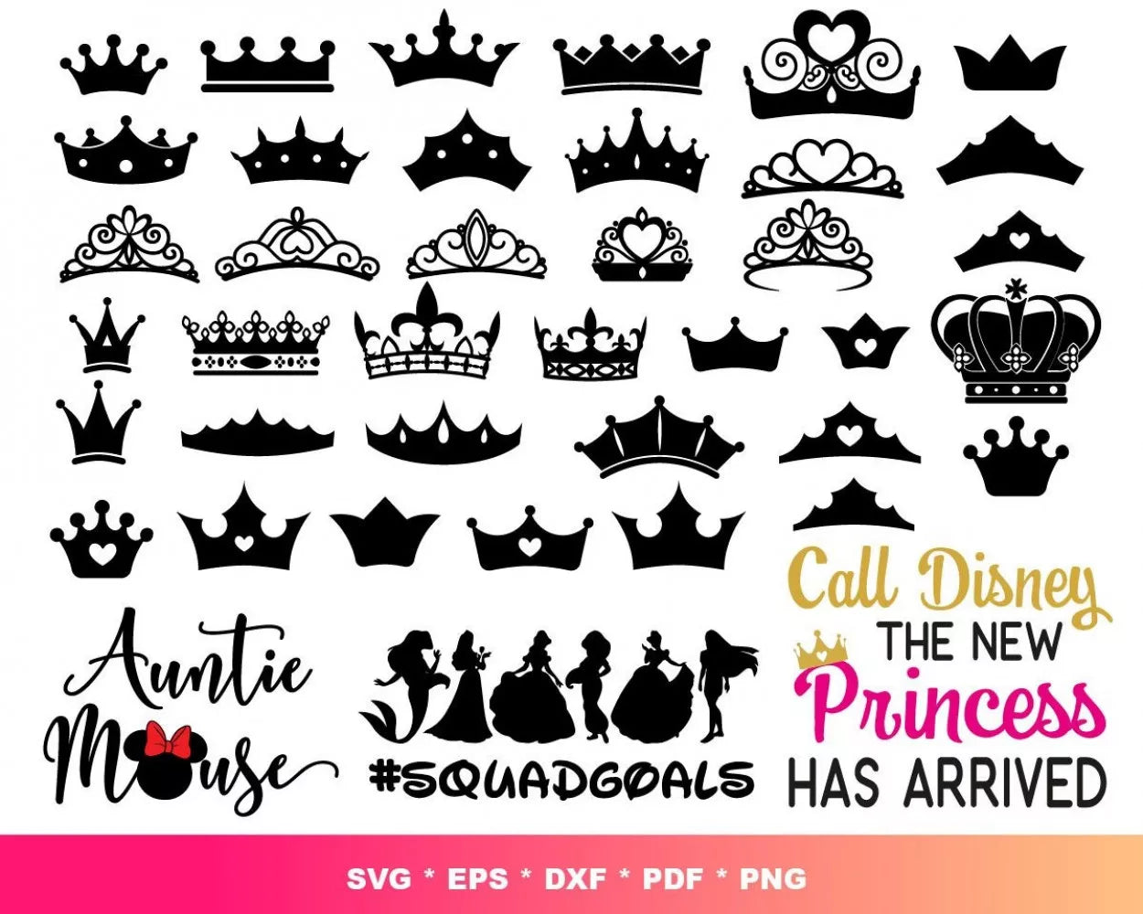 Princess Minnie Mouse SVG, Minnie Princess SVG, Minnie Clipart Set, Minnie Mouse Birthday Silhouette Vector Cut Files