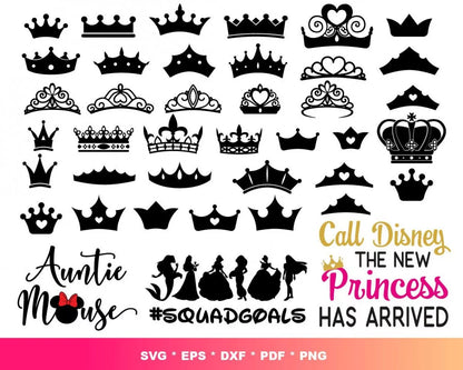 Princess Minnie Mouse SVG, Minnie Princess SVG, Minnie Clipart Set, Minnie Mouse Birthday Silhouette Vector Cut Files