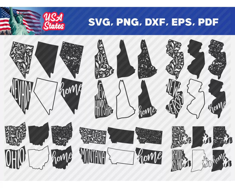 USA States PNG & SVG Bundle, 50+ Files For Cricut & Silhouette