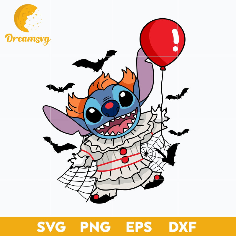 Pennywise Stitch Halloween SVG, Stitch Halloween SVG, PNG, DXF, EPS Digital File.