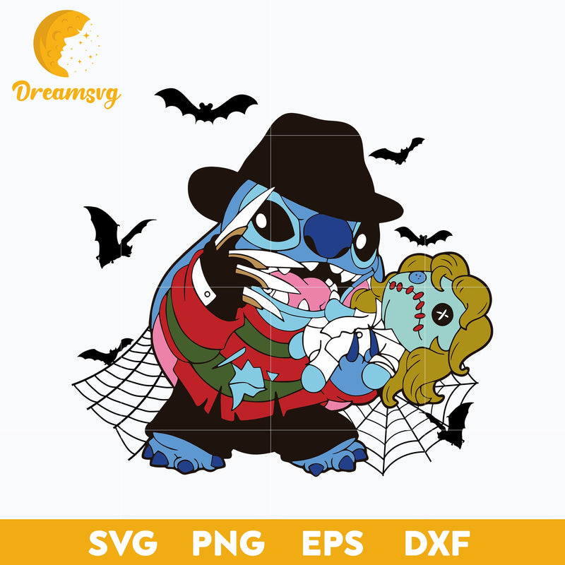 Freddy Krueger Stitch SVG, Stitch Horror SVG, Stitch Halloween SVG, PNG, DXF, EPS Digital File.