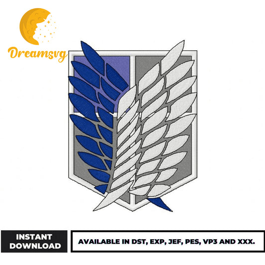 Attack on titan Logo embroidery design, Attack on Titan embroidery
