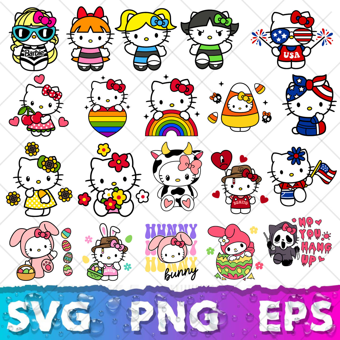 Hello Kitty SVG Bundle, Hello Kitty Clipart for Cricut & Silhouette, Hello Kitty PNG SVG Cut Files - Digital Bundle