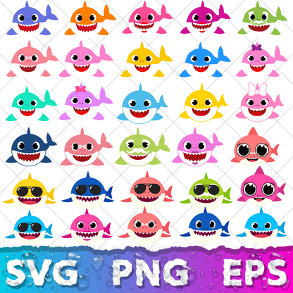 Baby Shark SVG Bundle +500 Files, Family Baby Shark Alphabet SVG, Cartoon Family Shark PNG Files, For Cricut and Silhouette