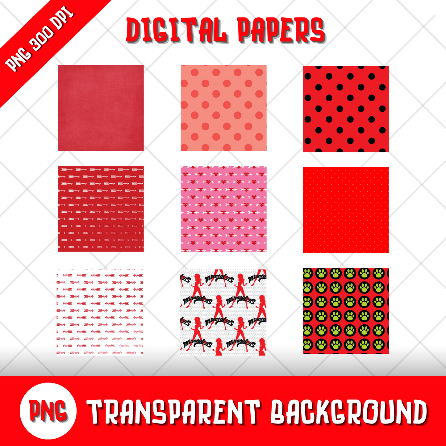 Miraculous Ladybug Clipart Bundle, Miraculous Transparent PNG, Designs for Decoration / Sublimation, Instant download