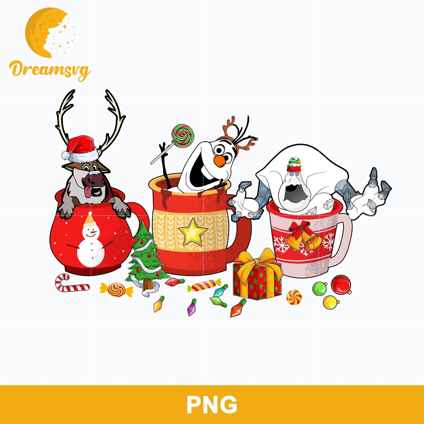 Frozen Characters Christmas Coffee Drink Png, Frozen Christmas Png, Olaf Christmas Coffee Png File